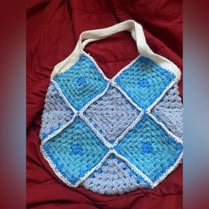 Chic Crochet Tote Bag - Blue and White